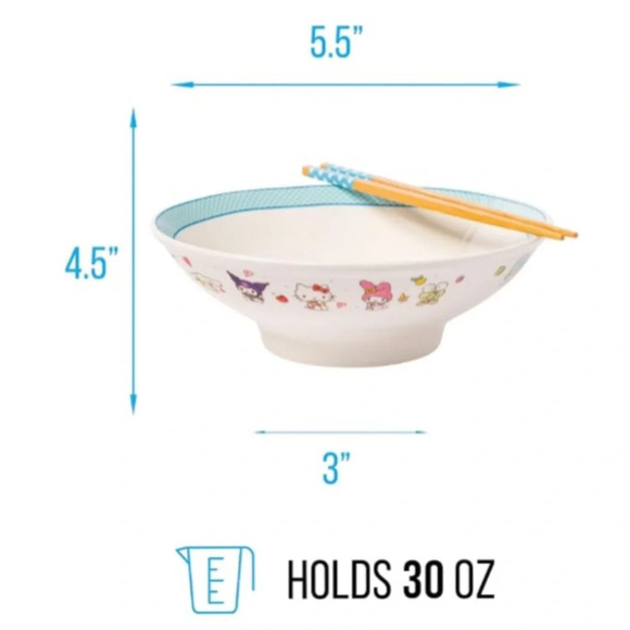 HELLO KITTY AND FRIENDS CERAMIC BOWL WITH CHOPSTICKS. MADE BY SANRIO. NWTS! - Picture 3 of 10